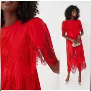 Tuckernuck Red Catalina Eyelet Lace Short Sleeve Cotton Midi Dress Size XL